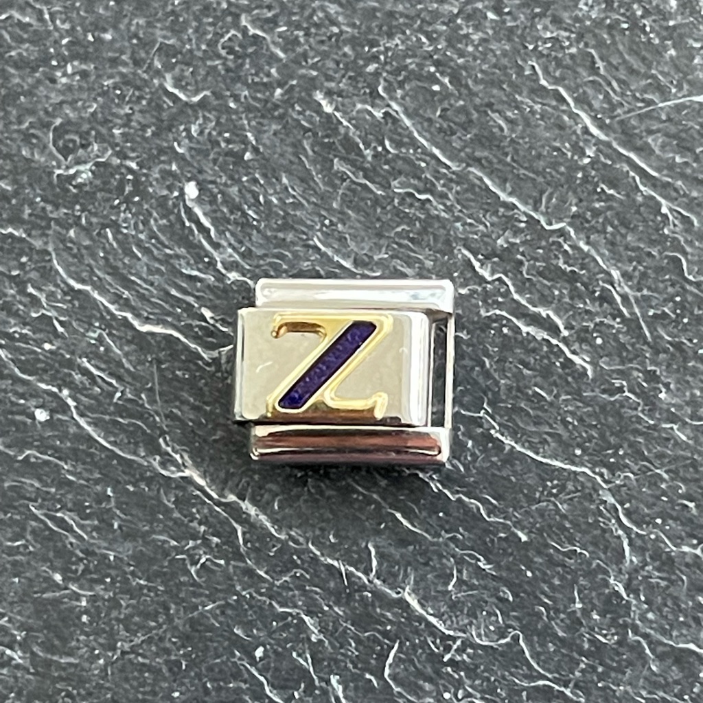 Zoppini Stainless Steel And Gold Blue Enameled Initial Z Charm Link
